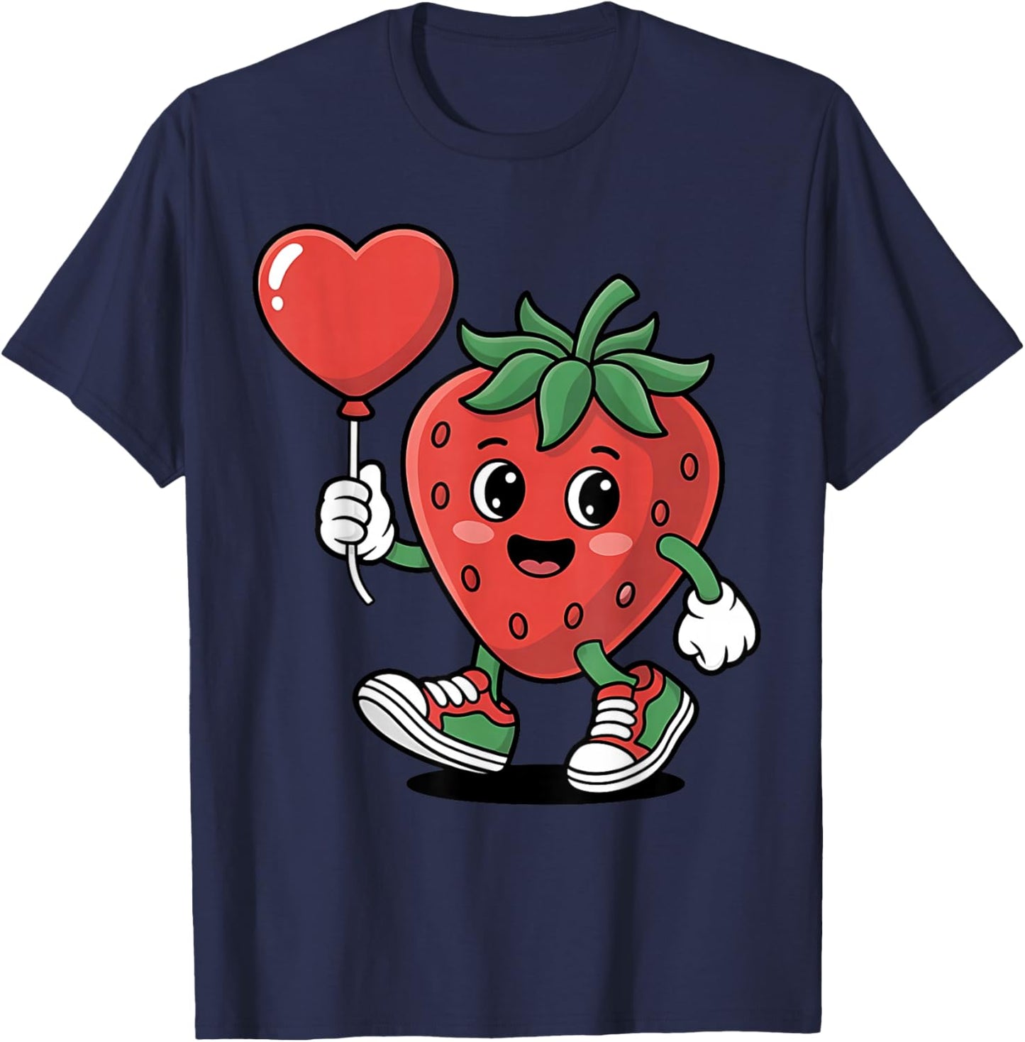 Strawberry with Heart Balloon Valentine's Day Women Girls T-Shirt - T-Shirt | Navy