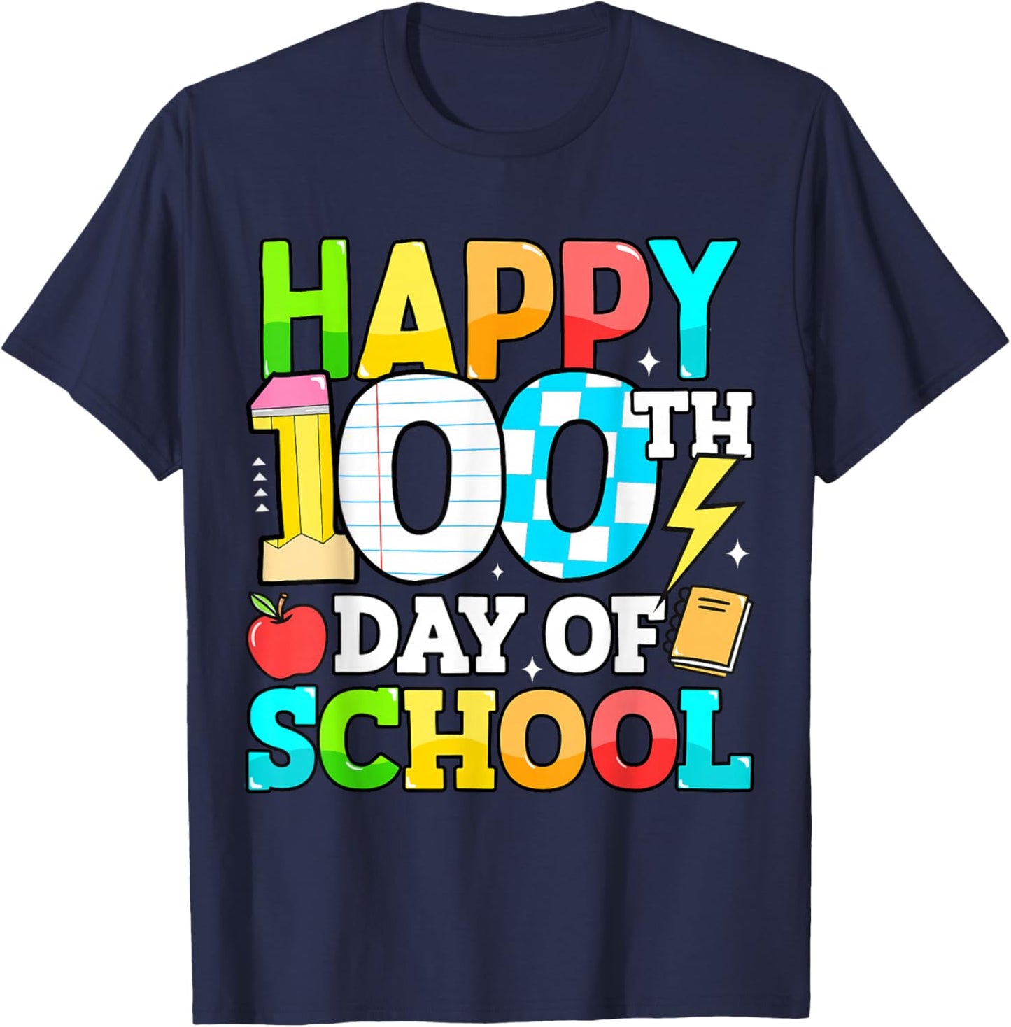 Happy 100 Days of School Teacher 100th Day of School Kids T-Shirt - T-Shirt | Navy
