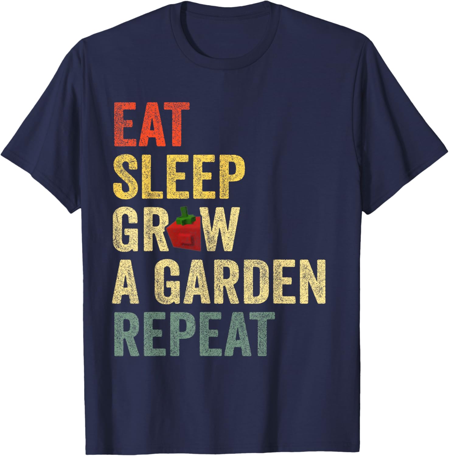 Funny Game Eat Sleep Grow A Garden Repeat Vintage Gamer T-Shirt - T-Shirt | Navy