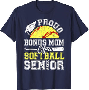 Proud Bonus Mom of A 2026 Senior Softball Graduate T-Shirt - T-Shirt | Navy