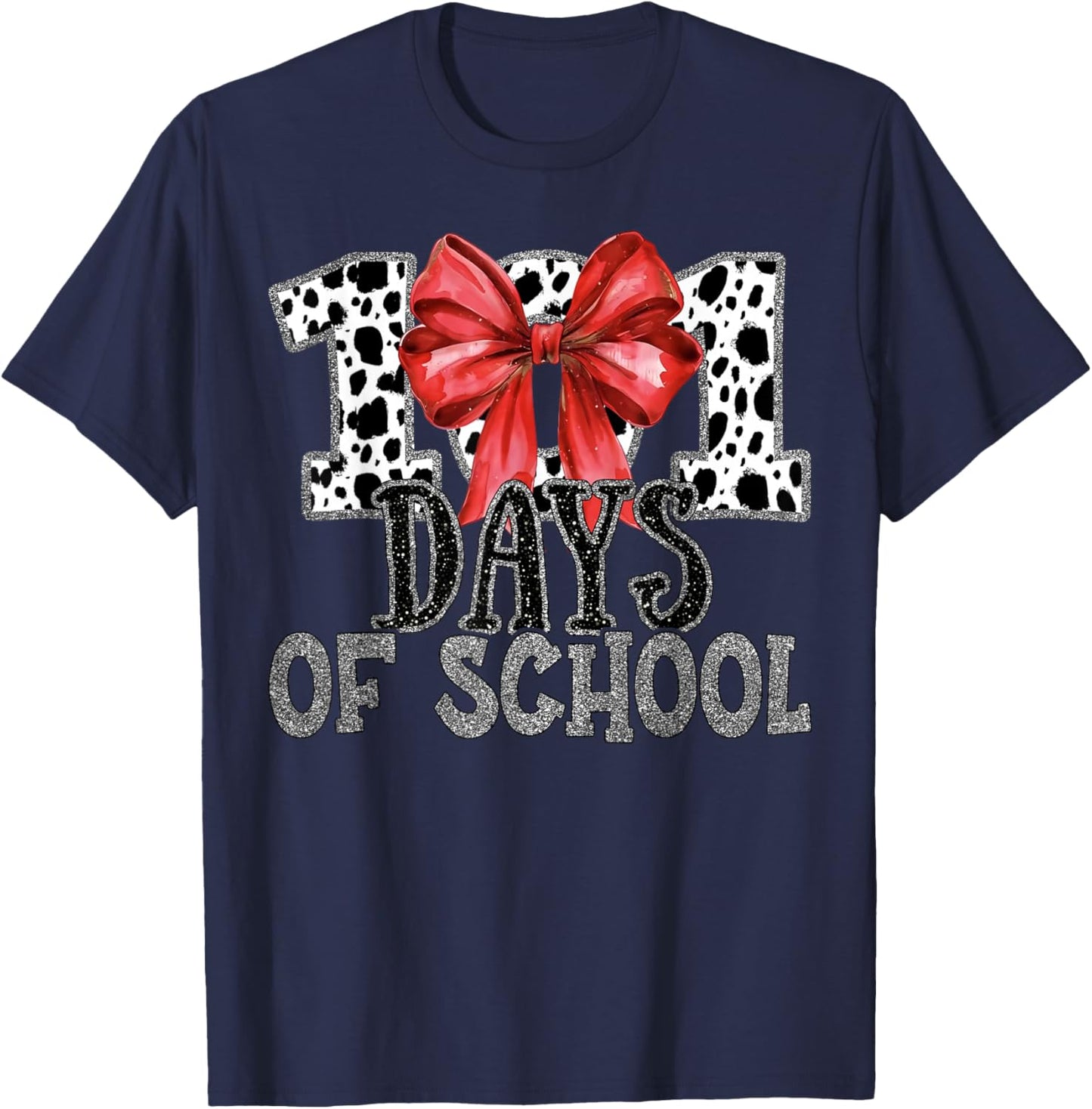 100 Days of School Coquette Bow Dalmatian Dog Teachers Kids T-Shirt - T-Shirt | Navy