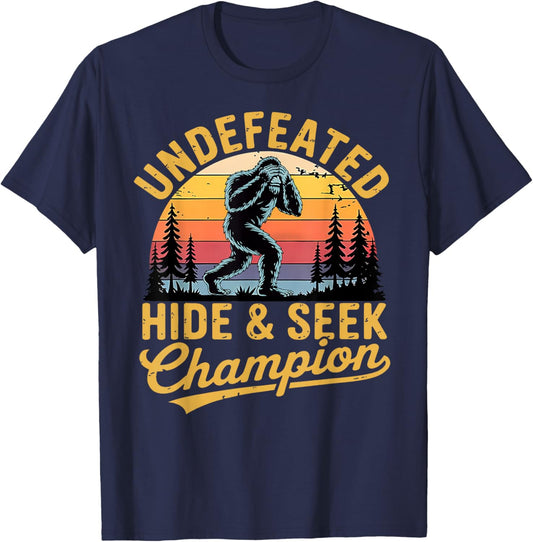 Retro Bigfoot Undefeated Hide and Seek Champion T-Shirt - T-Shirt | Navy