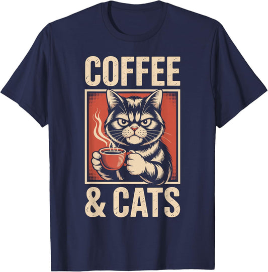 Coffee and Cats T-Shirt - T-Shirt | Navy