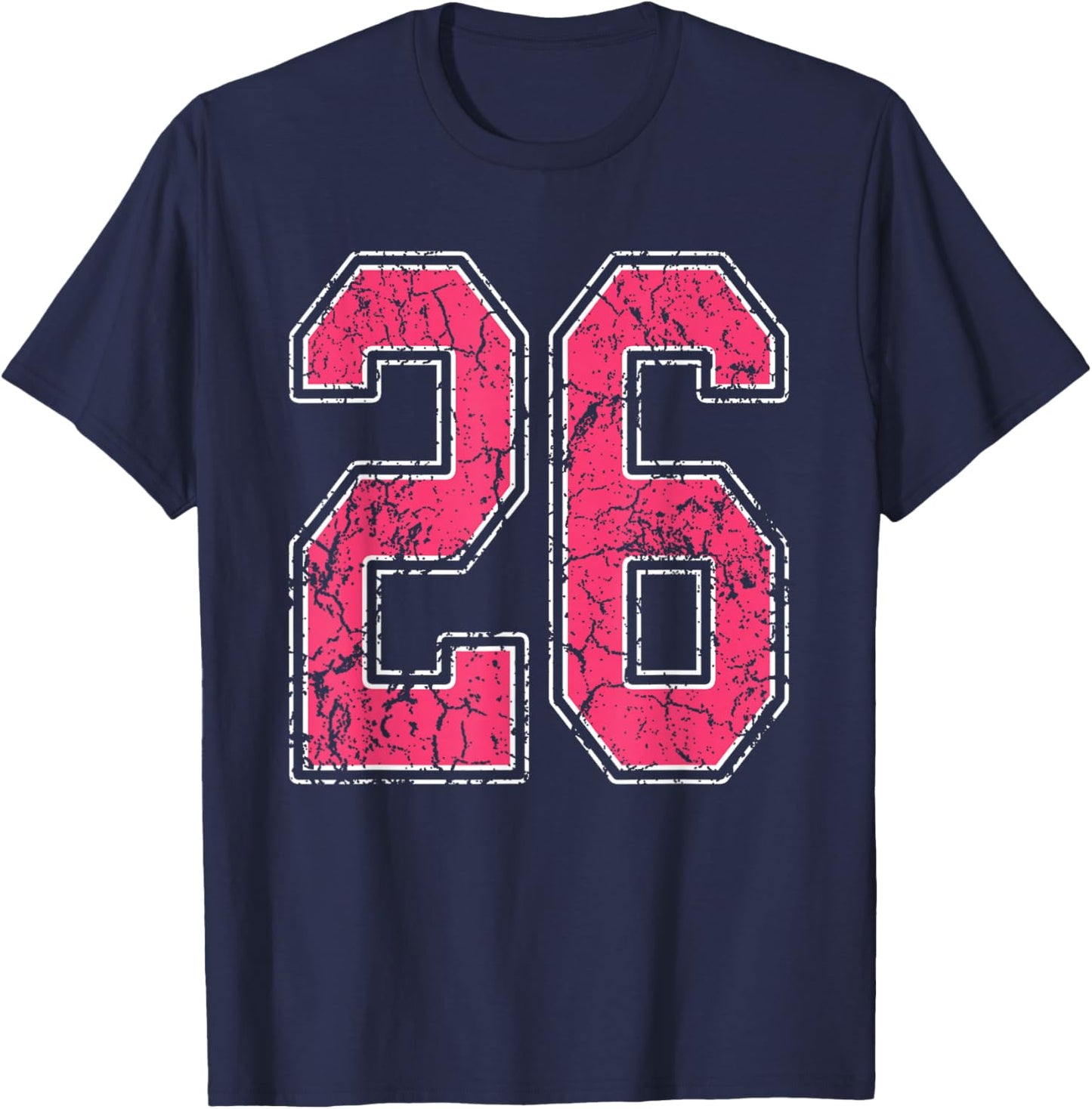 Grunge Pink and White Number 26 Jersey Player Uniform #26 T-Shirt - T-Shirt | Navy