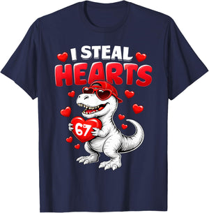I Steal Hearts T Rex Valentine’s Day 67 Meme 6 7 Boys Kids T-Shirt - T-Shirt | Navy