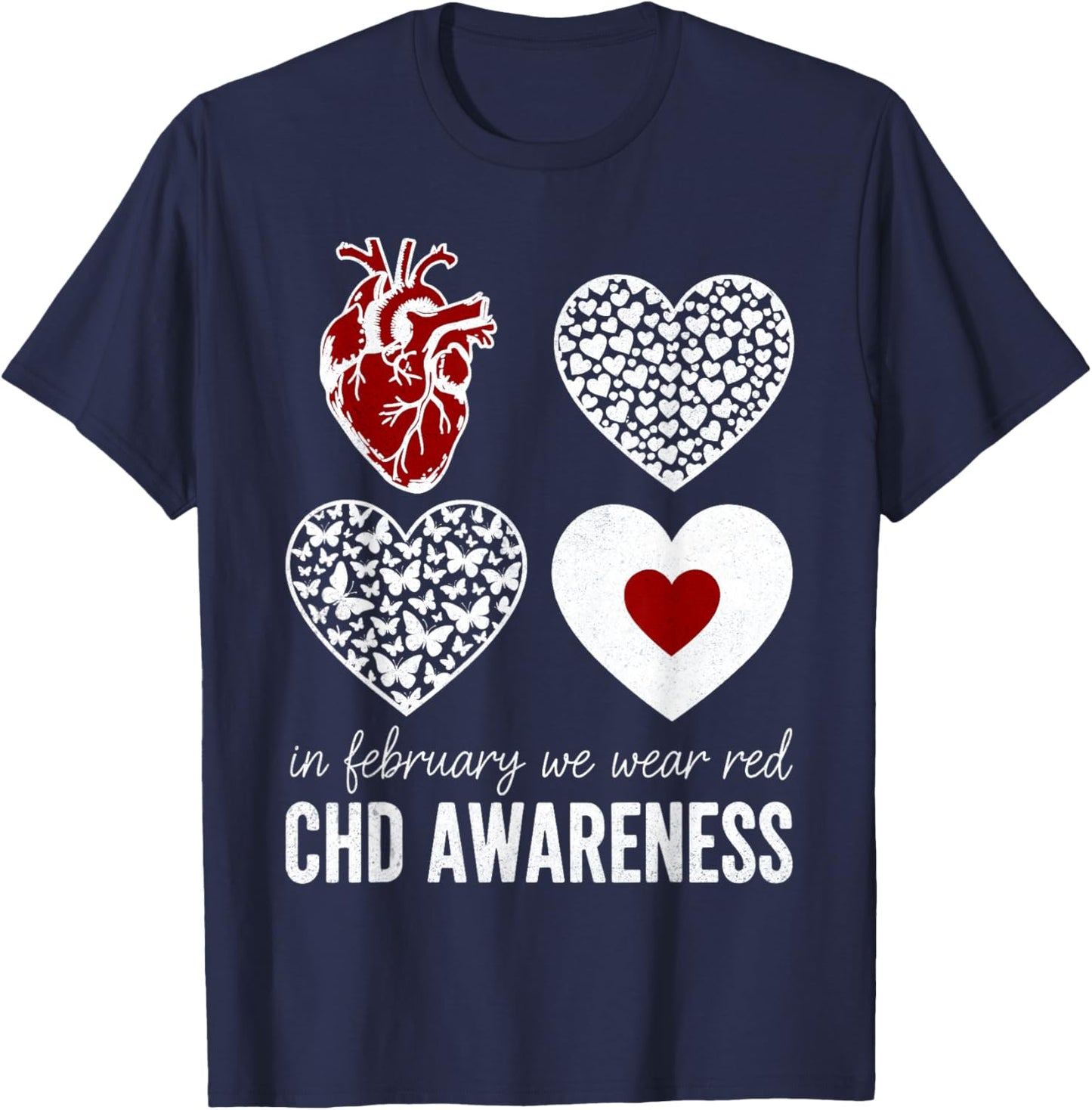 in February We Wear Red Kids Heart Disease Month T-Shirt - T-Shirt | Navy