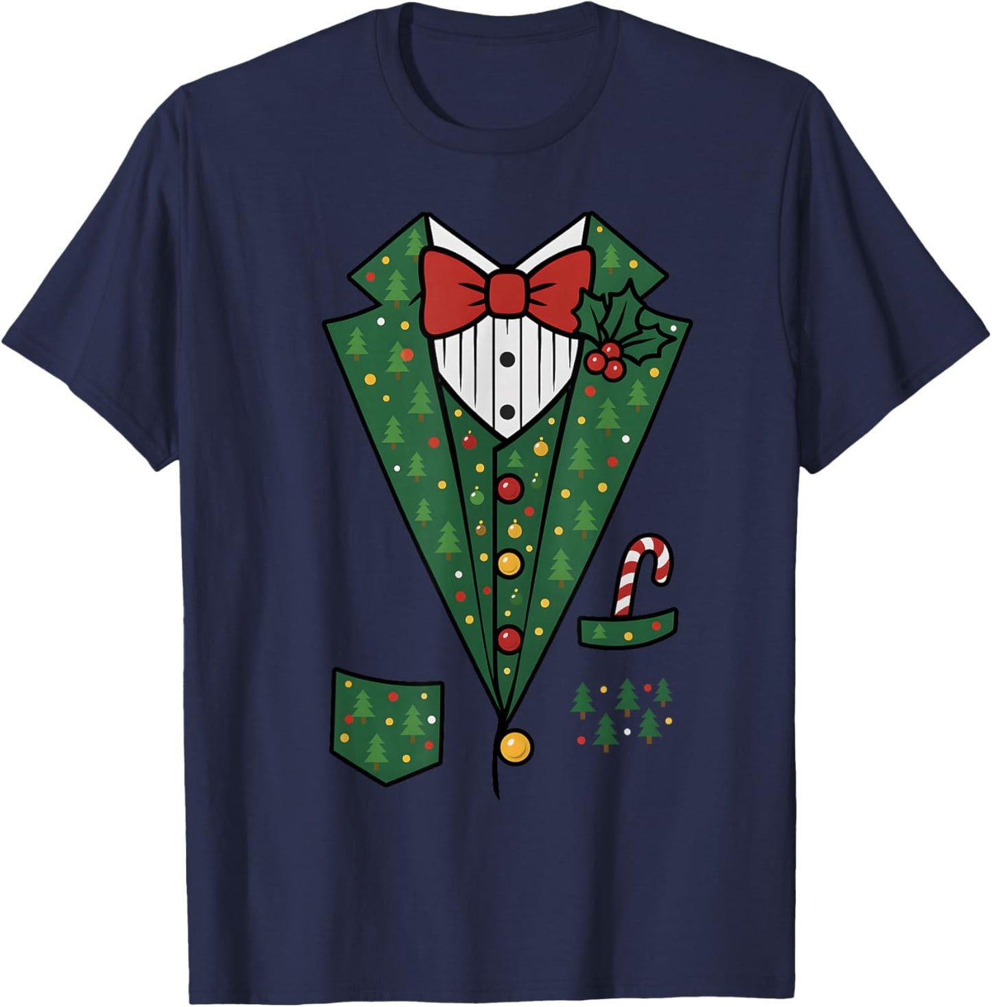 Bowtie Vest Mistletoe Candy Funny Christmas Celebrate Family T-Shirt - T-Shirt | Navy