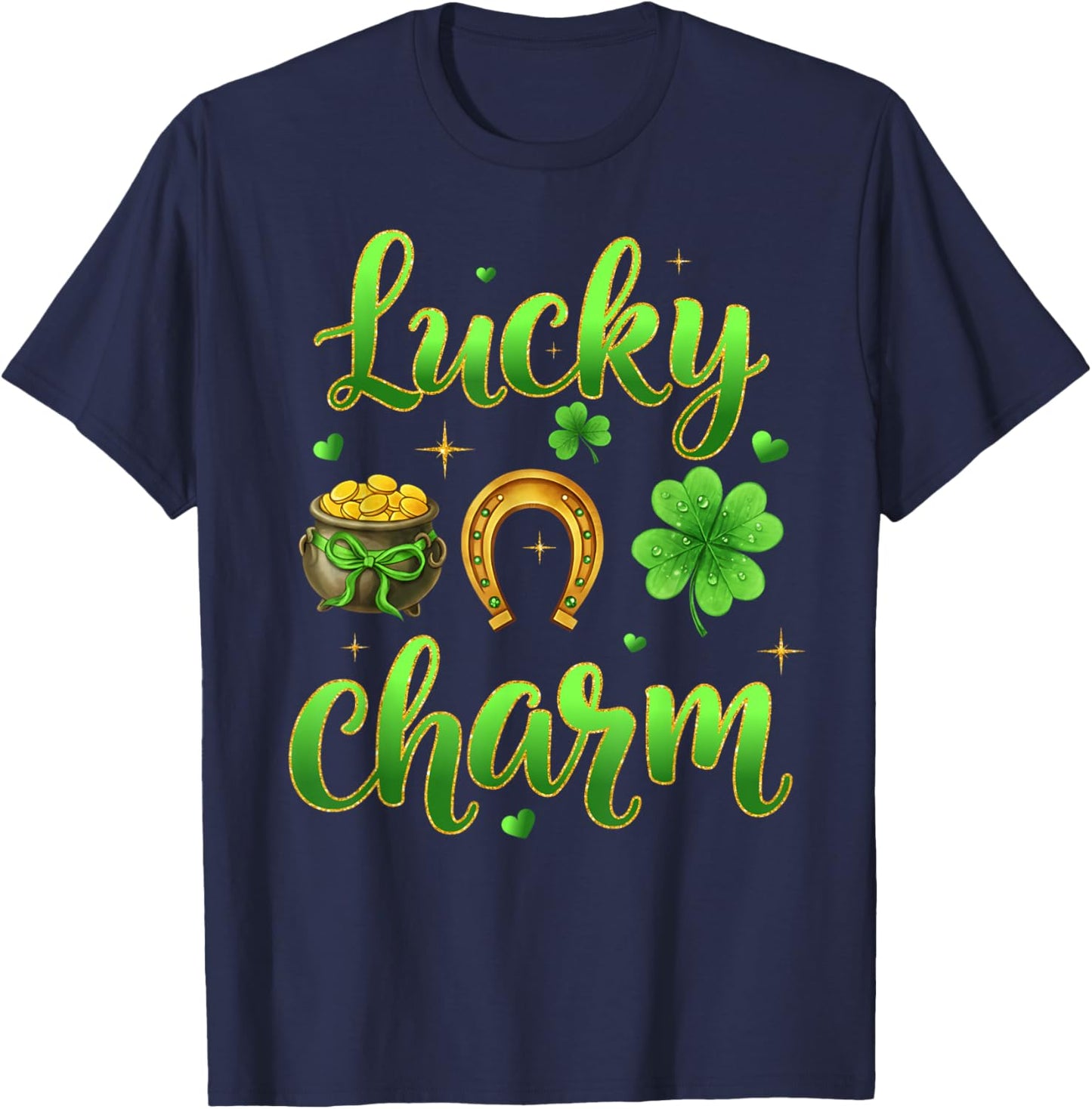 Lucky Charm Patricks Day Pot of Gold Irish Shamrock Rainbow T-Shirt - T-Shirt | Navy