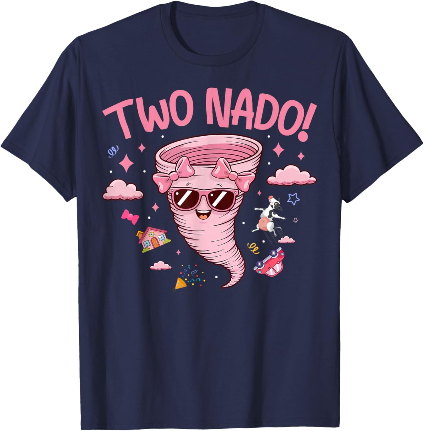 Tornado 2 Year Old Girl Birthday Two Nado 2nd Bday Party T-Shirt - T-Shirt | Navy