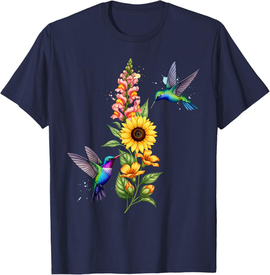Watercolor Flower Nature Botanical Blooms Aesthetic T-Shirt - T-Shirt | Navy