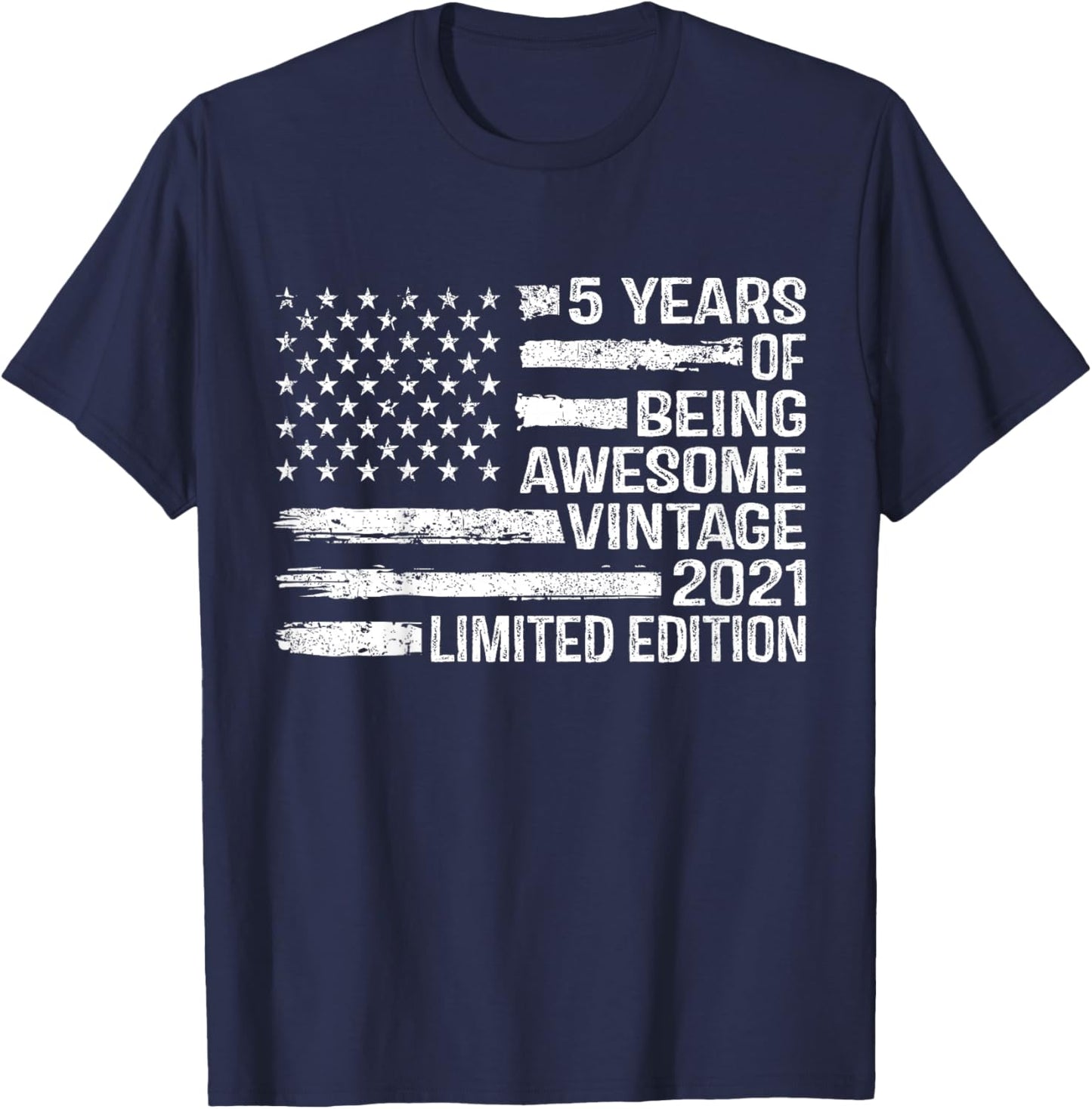 Kids 5 Years Old Birthday Vintage American Flag 5th Birthday T-Shirt - T-Shirt | Navy