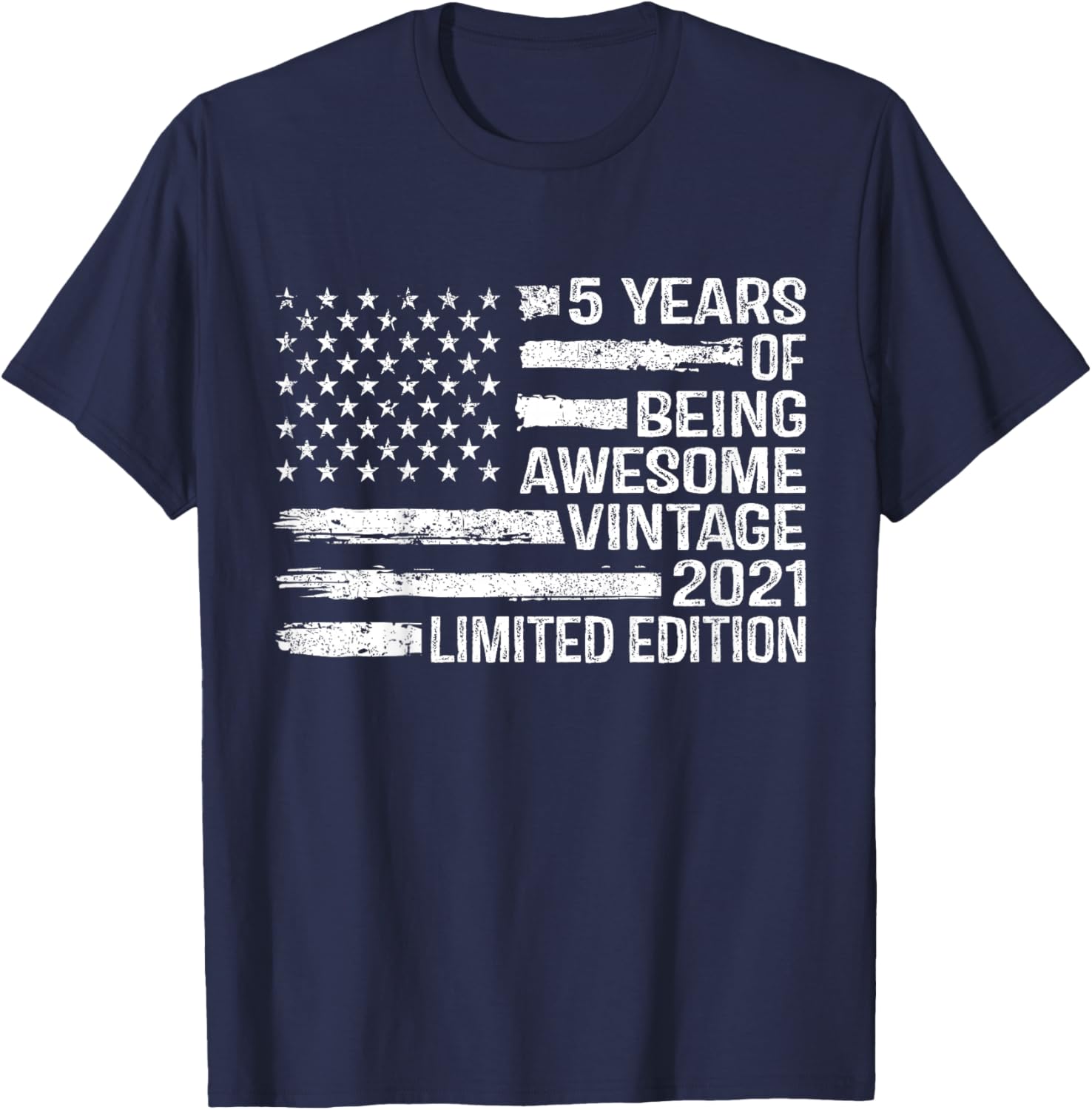 Kids 5 Years Old Birthday Vintage American Flag 5th Birthday T-Shirt - T-Shirt | Navy