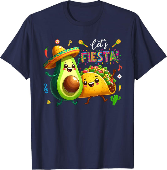 Let's Fiesta Avocado Tacos Mexican Women Kids Cinco De Mayo T-Shirt - T-Shirt | Navy