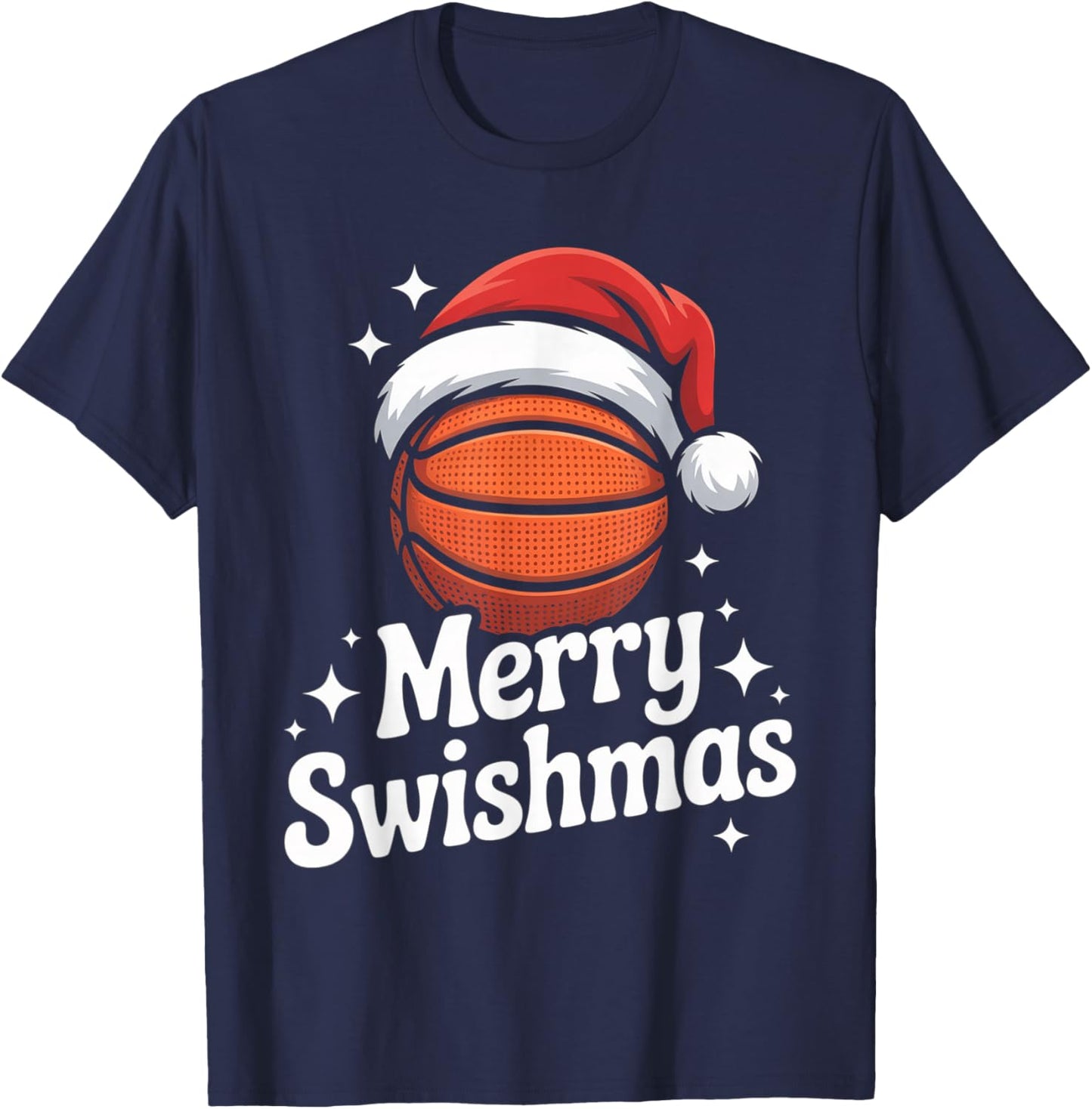 Merry Swishmas X-Mas Basketball Santa Hat Christmas T-Shirt - T-Shirt | Navy