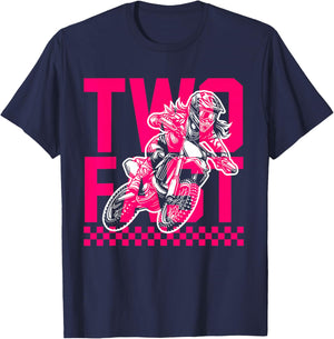 Girl Race Dirt Bike 2nd Birthday Decorations Two Fast T-Shirt - T-Shirt | Navy