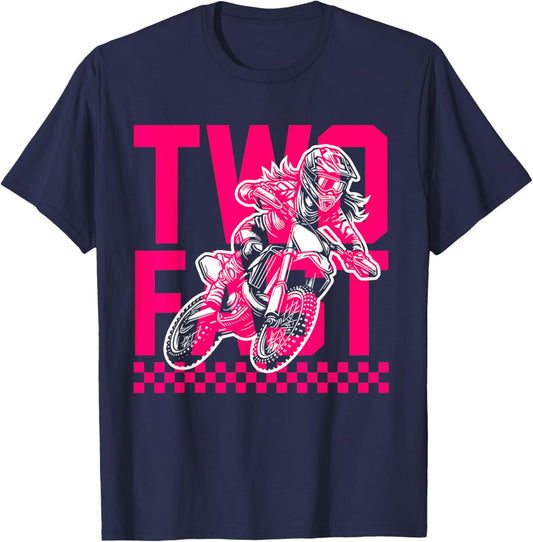 Girl Race Dirt Bike 2nd Birthday Decorations Two Fast T-Shirt - T-Shirt | Navy