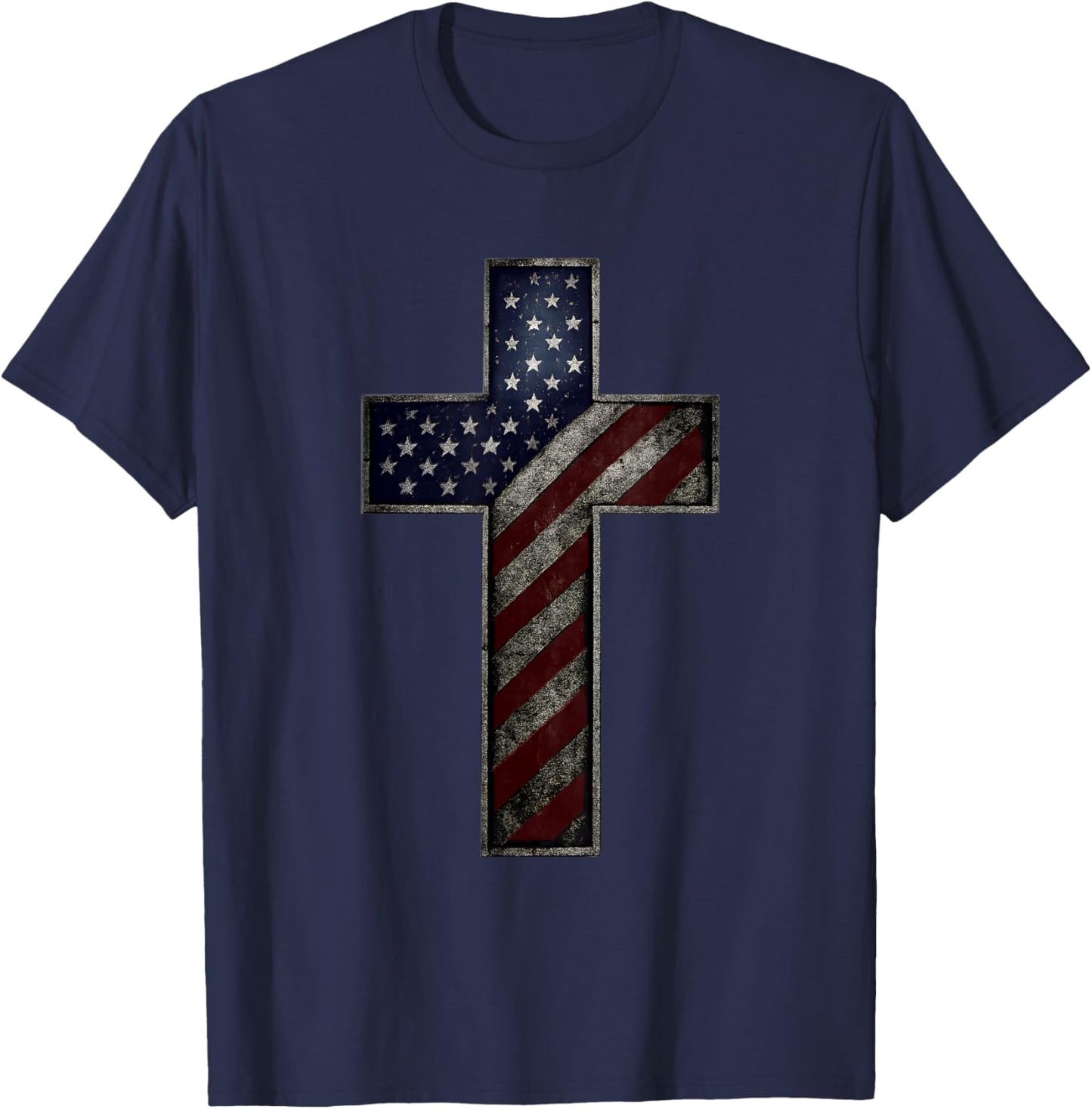 Grunge Patriotic Christian USA American Flag Christ Faith T-Shirt - T-Shirt | Navy