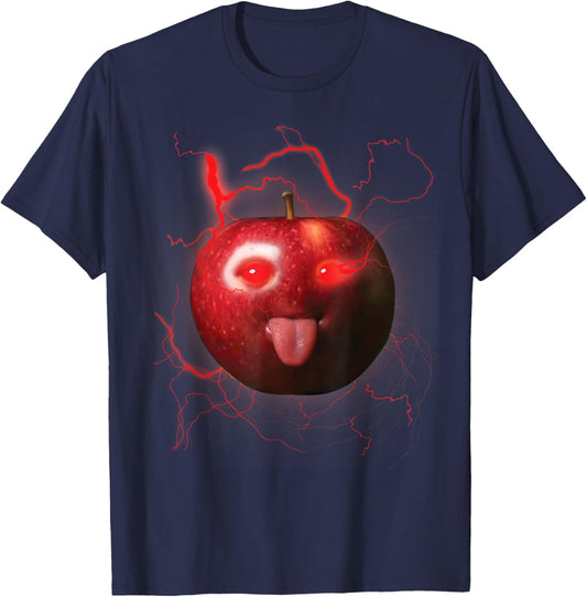 Funny Silly AI Apple gen z Meme BrainRot Humor Tongue Out T-Shirt - T-Shirt | Navy