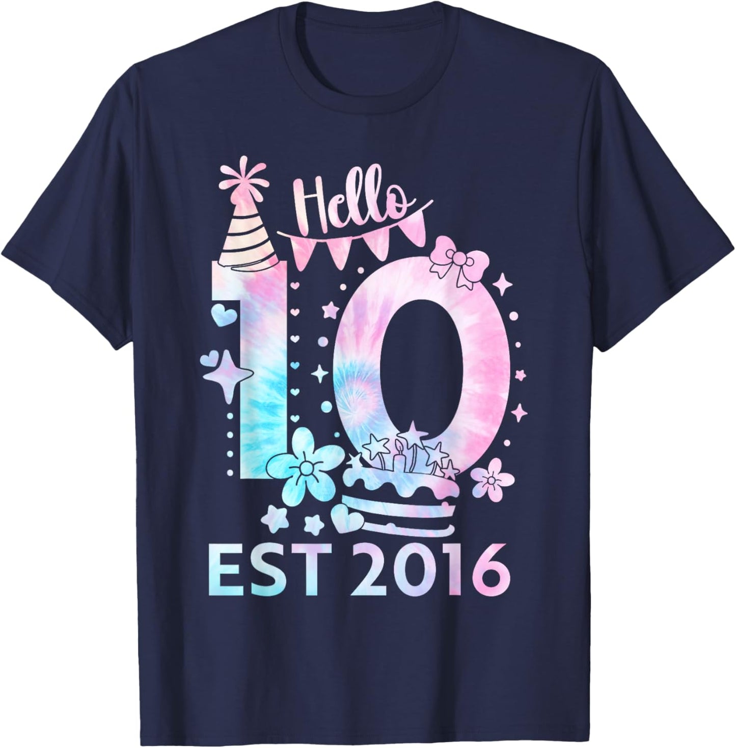 Hello Ten 2016 Cute 10th Birthday Tie Dye 10 Year Girl Boy T-Shirt - T-Shirt | Navy