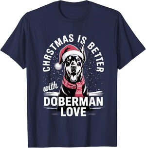 Cute Xmas Christmas is Better with Doberman Pinscher Love T-Shirt - T-Shirt | Navy