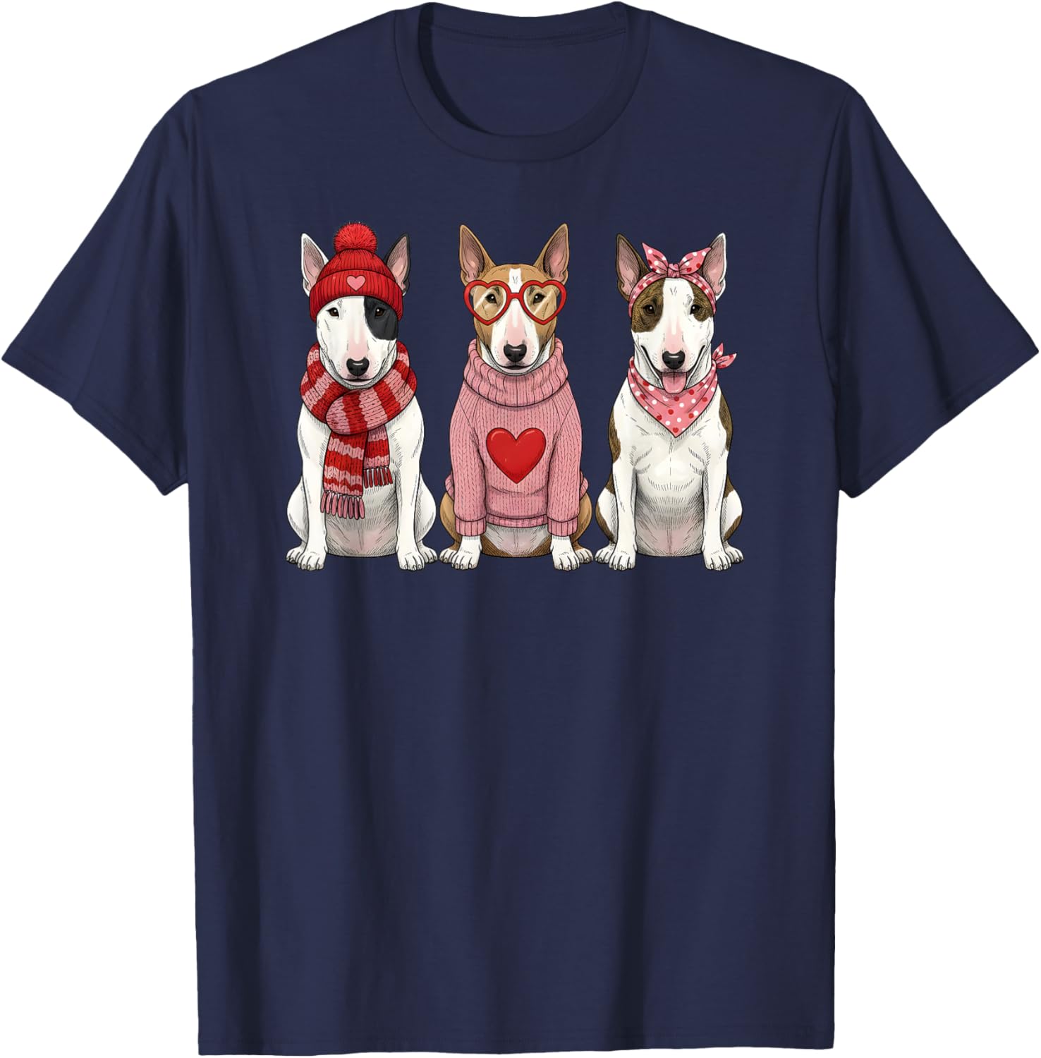 Cute English Bull Terrier Valentine Dog T-Shirt - T-Shirt | Navy