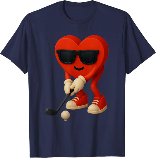 Golf Valentines Day Cute Heart Golfer Love Funny Boys Kids T-Shirt - T-Shirt | Navy