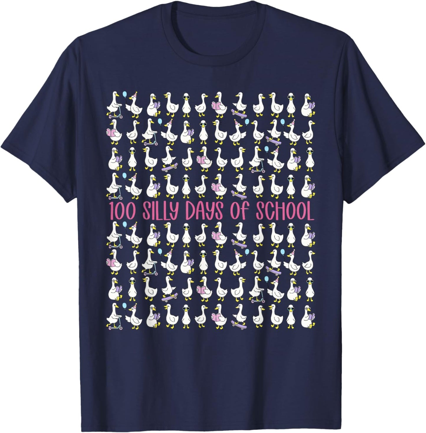 100 Silly Days of School Goose Preschool Kindergarten Kids T-Shirt - T-Shirt | Navy