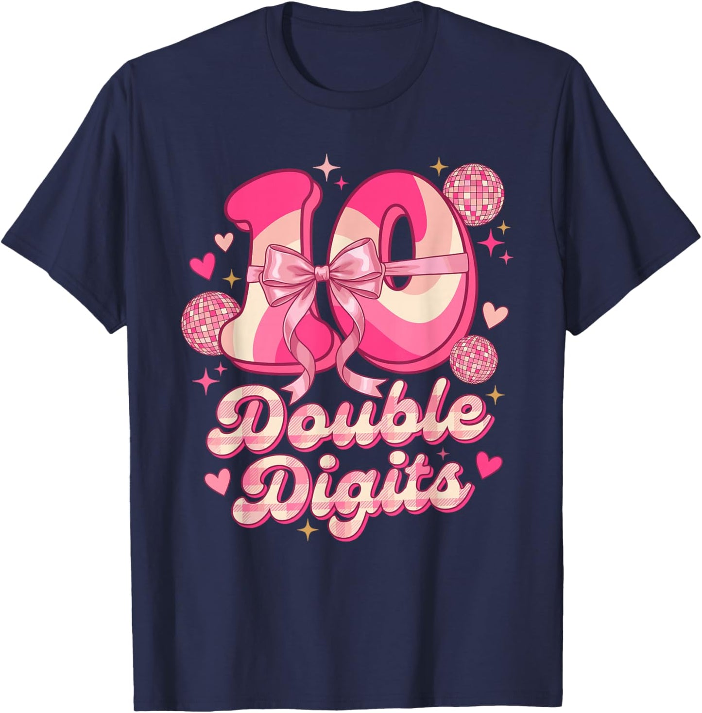 Double Digits Birthday Girl 10th Birthday Coquette Bow T-Shirt - T-Shirt | Navy