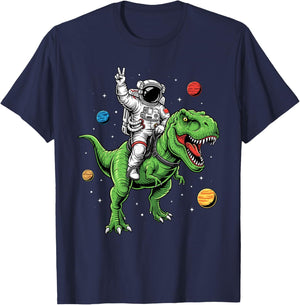 Astronaut Riding Dinosaur Outer Space Cosmic Spaceman Kids T-Shirt - T-Shirt | Navy