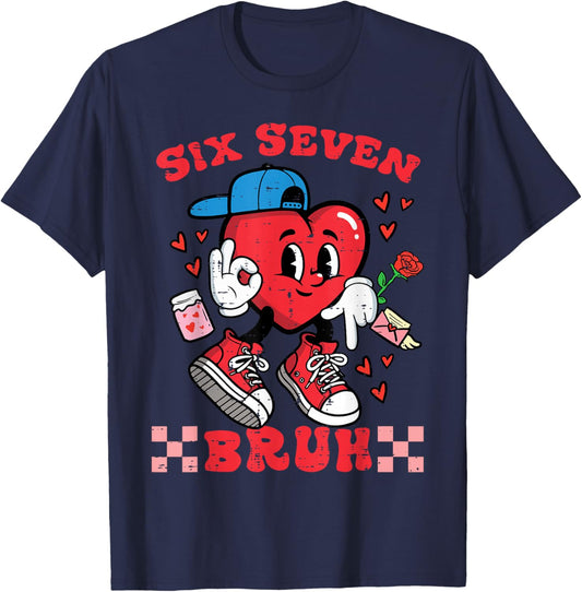 Six Seven Bruh Heart 67 6 7 Valentines Day Kids Boys Youth T-Shirt - T-Shirt | Navy