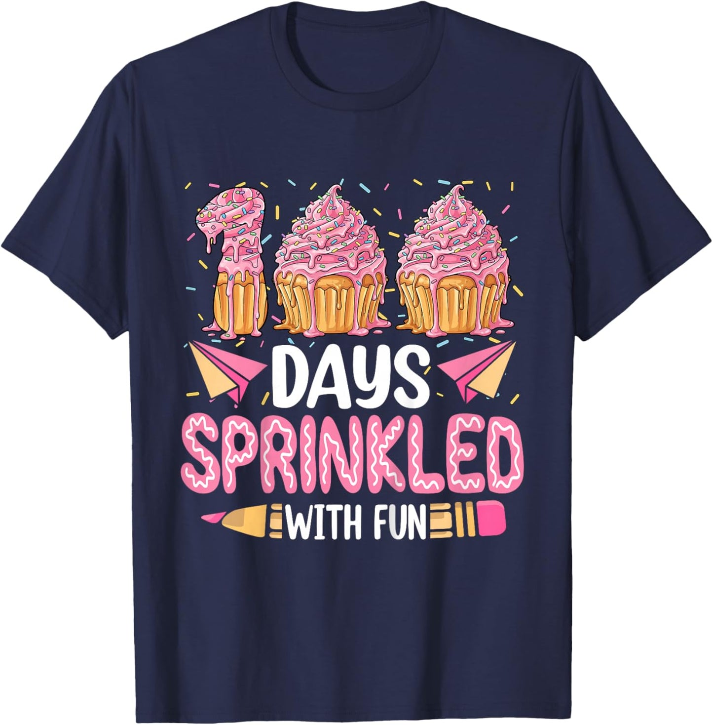 100 Days Sprinkled with Fun Cupcake 100th Day of School Girl T-Shirt - T-Shirt | Navy