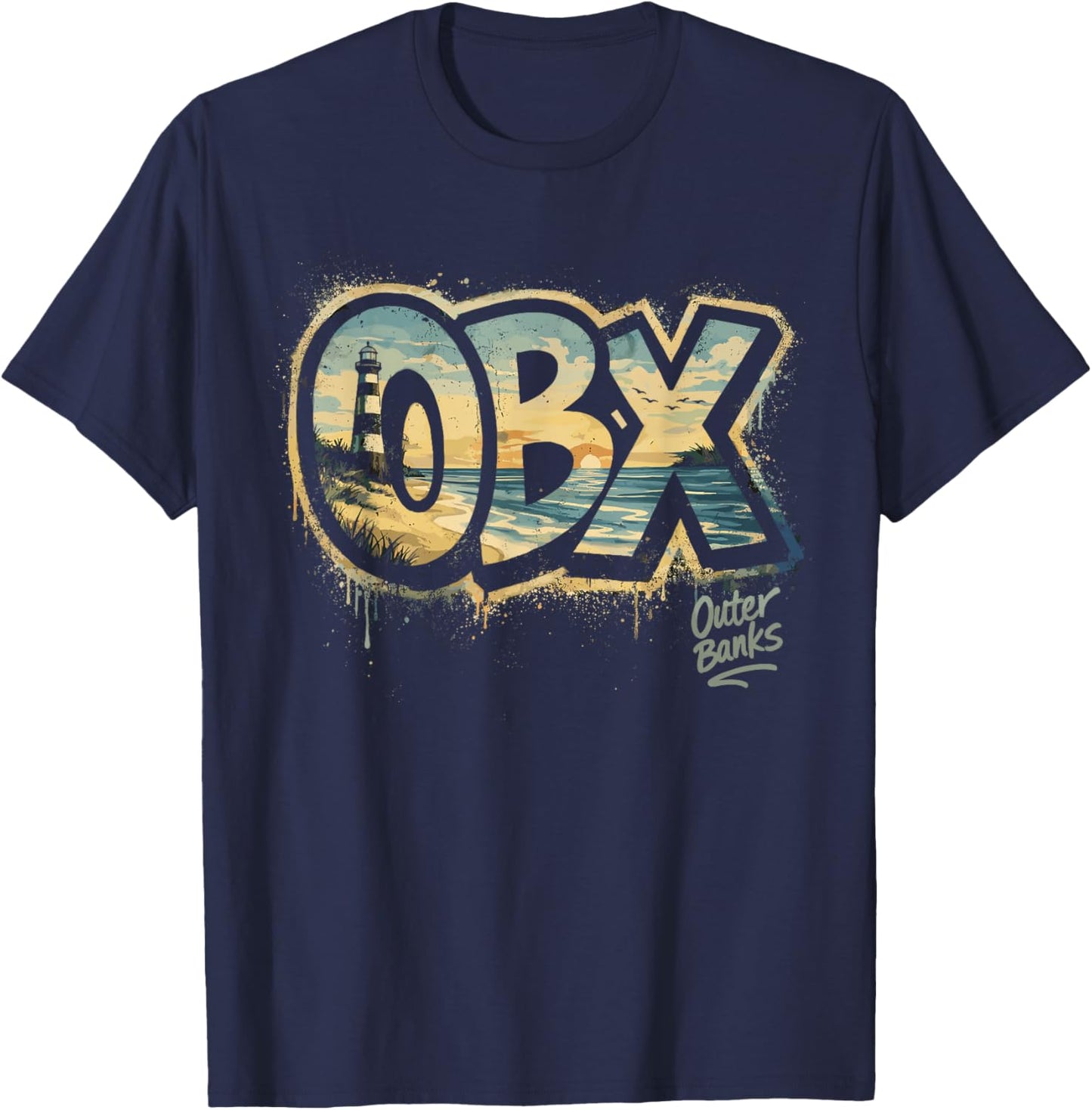 OBX Outer Banks North Carolina Street Art Travel Design T-Shirt - T-Shirt | Navy