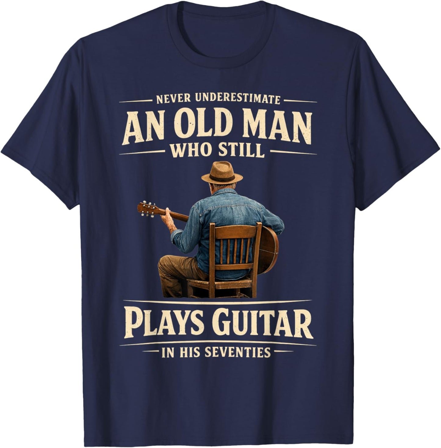70th Birthday Acoustic Guitar Player Vintage Seventies T-Shirt - T-Shirt | Navy