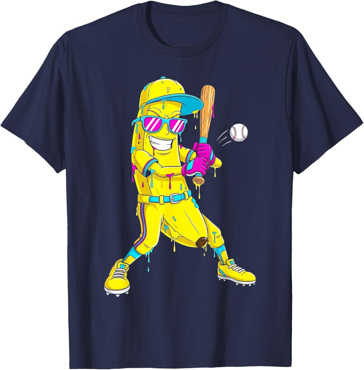 Banana Funny Baseball Drip Kids Youth Boys Girls T-Shirt - T-Shirt | Navy
