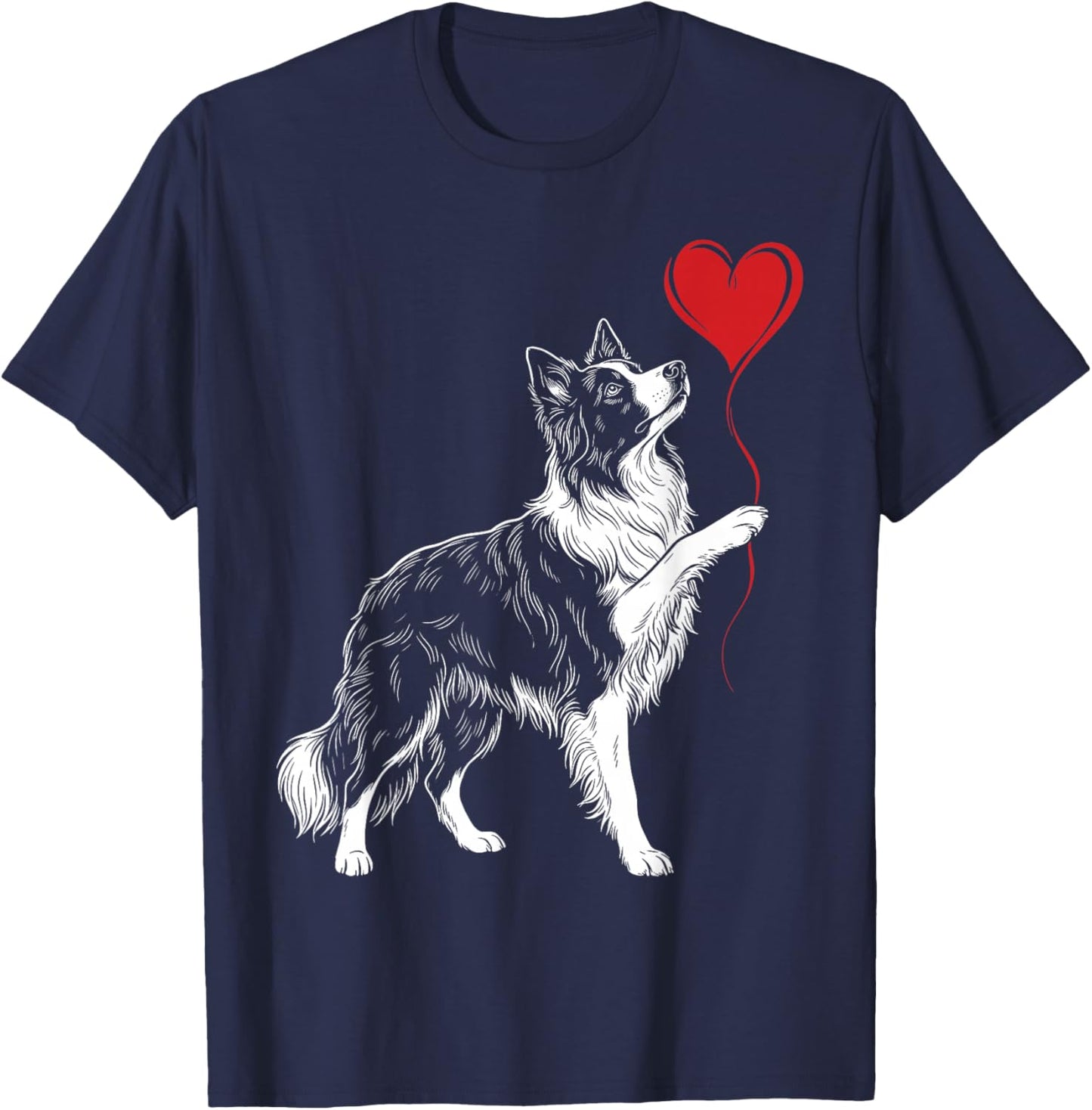 Border Collie Lover Dog Art Holding Heart Valentines T-Shirt - T-Shirt | Navy