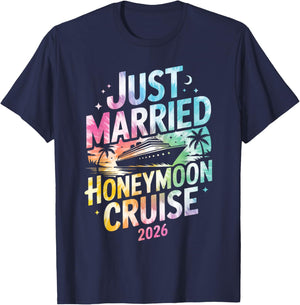 Just Married Honeymoon Cruise 2026 Trip Retro Tie Dye T-Shirt - T-Shirt | Navy
