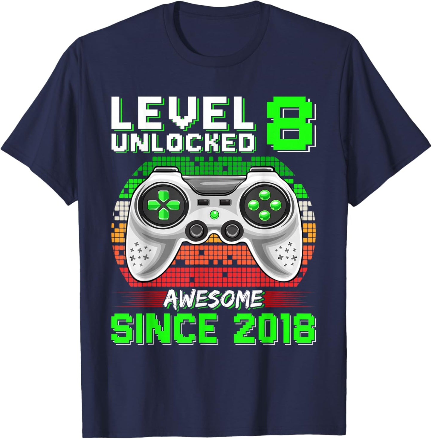 Level 8 Unlocked Awesome Since 2018 Video Gamer 8th Bday T-Shirt - T-Shirt | Navy
