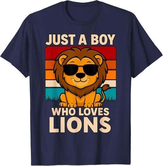 Just a Boy who Loves Lions T-Shirt - T-Shirt | Navy