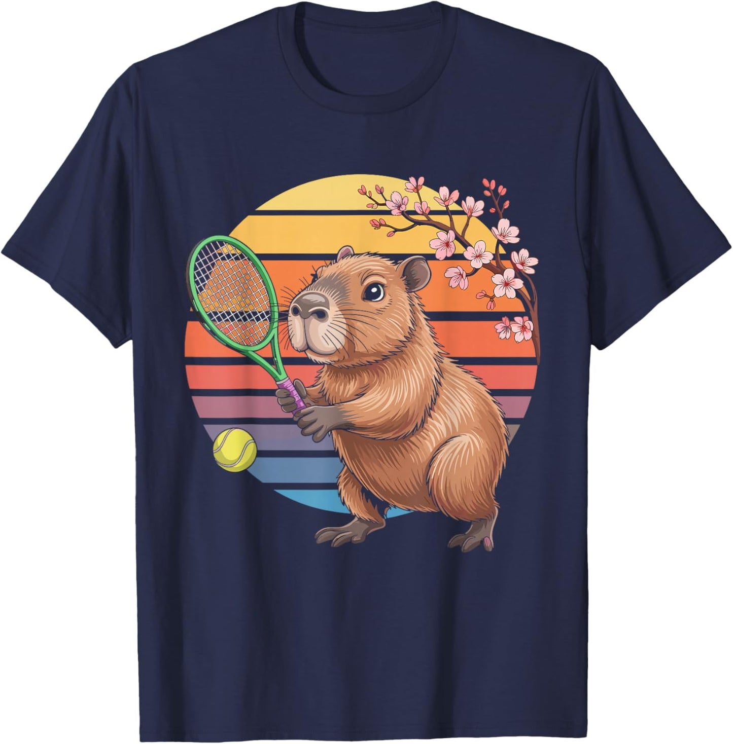 Funny Tennis Capybara T-Shirt - T-Shirt | Navy