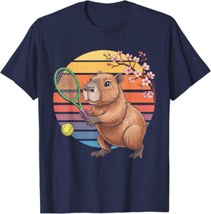 Funny Tennis Capybara T-Shirt - T-Shirt | Navy