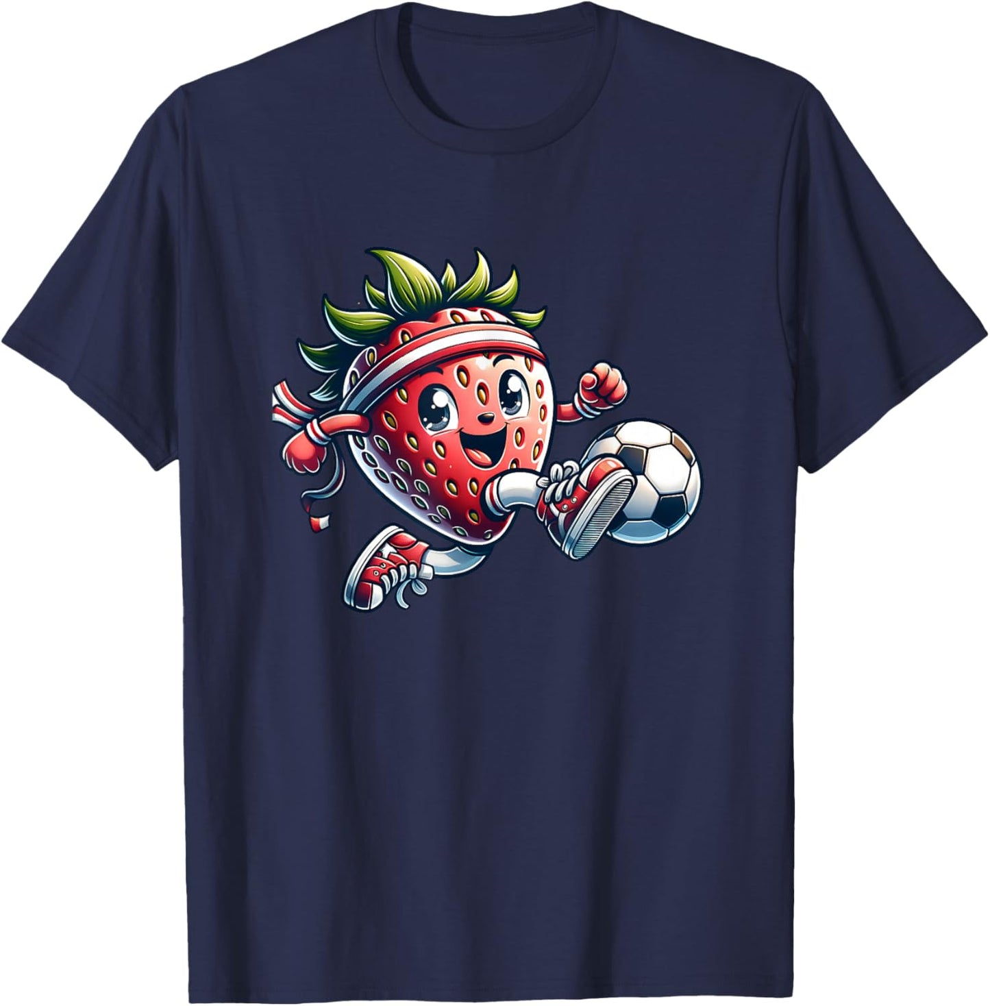 Strawberry Soccer Player Cute Kawaii Football Fruit T-Shirt - T-Shirt | Navy