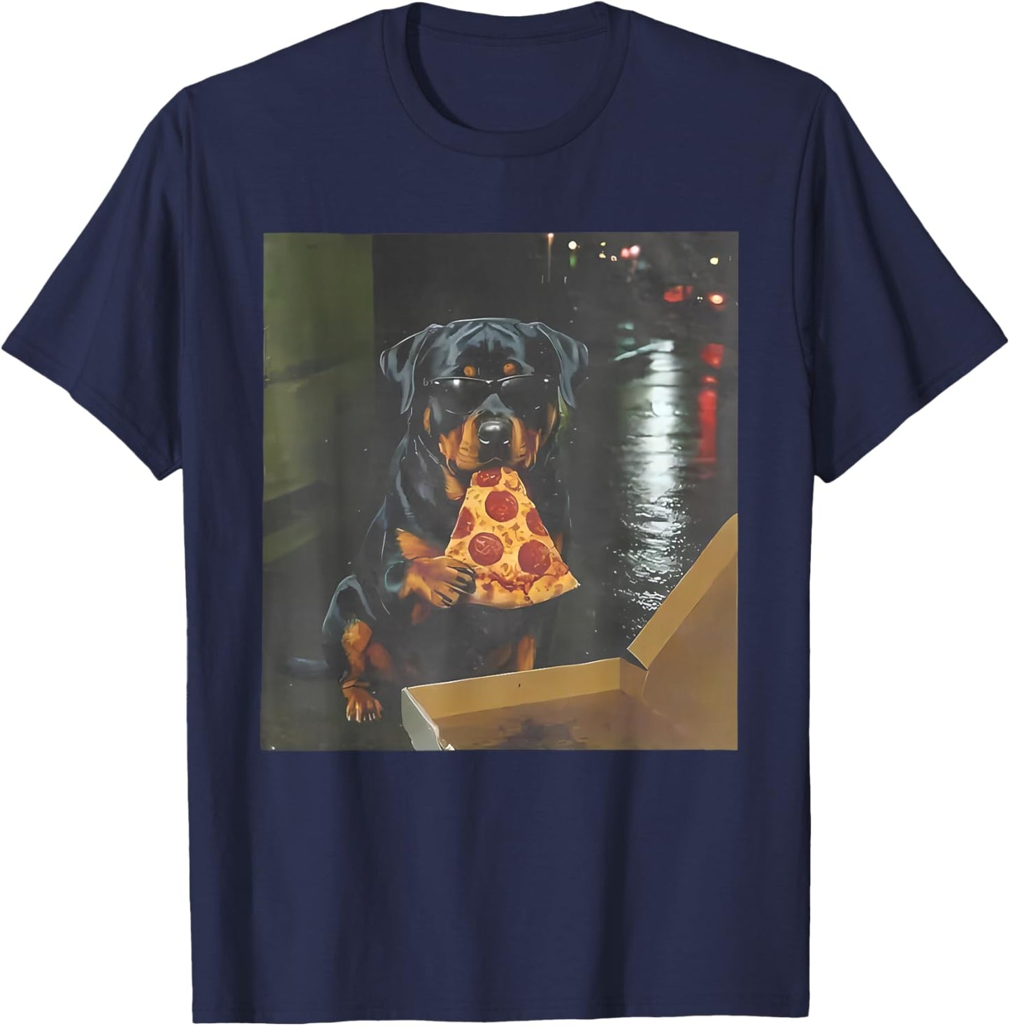 Dog Eating Pizza Funny Rottweiler Meme T-Shirt - T-Shirt | Navy
