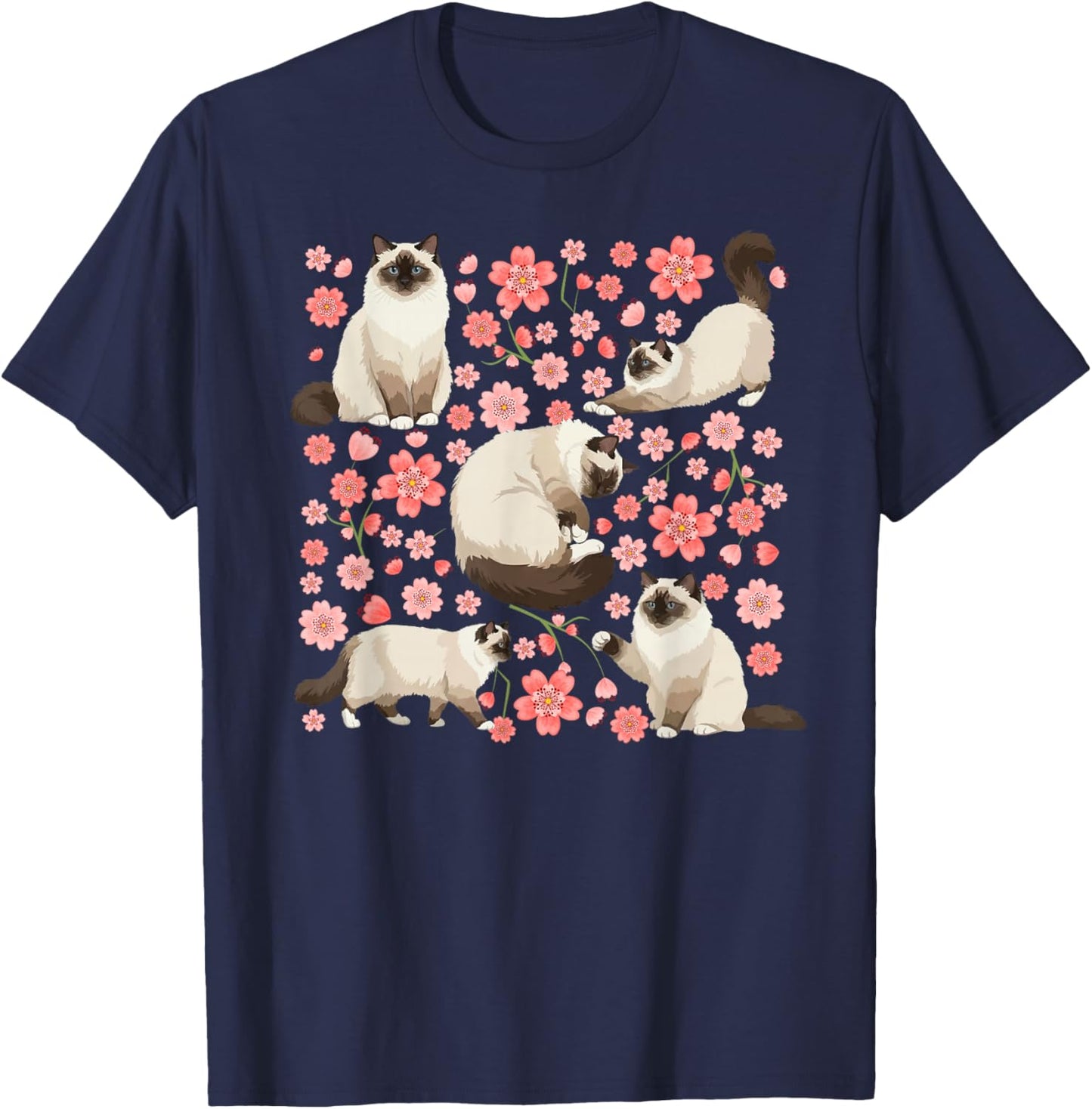 Birman Cat Owner Flowers Birman Cat Lover T-Shirt - T-Shirt | Navy