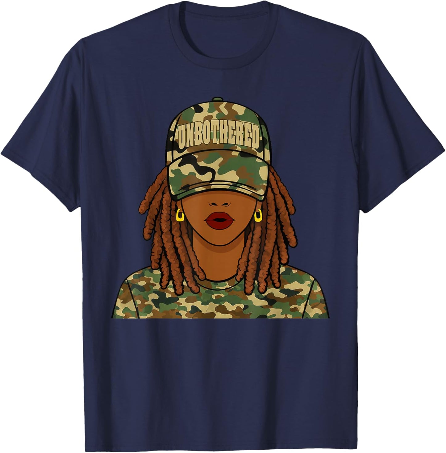 Unbothered Loc'd Girl Woman Camo Cap Black Women T-Shirt - T-Shirt | Navy