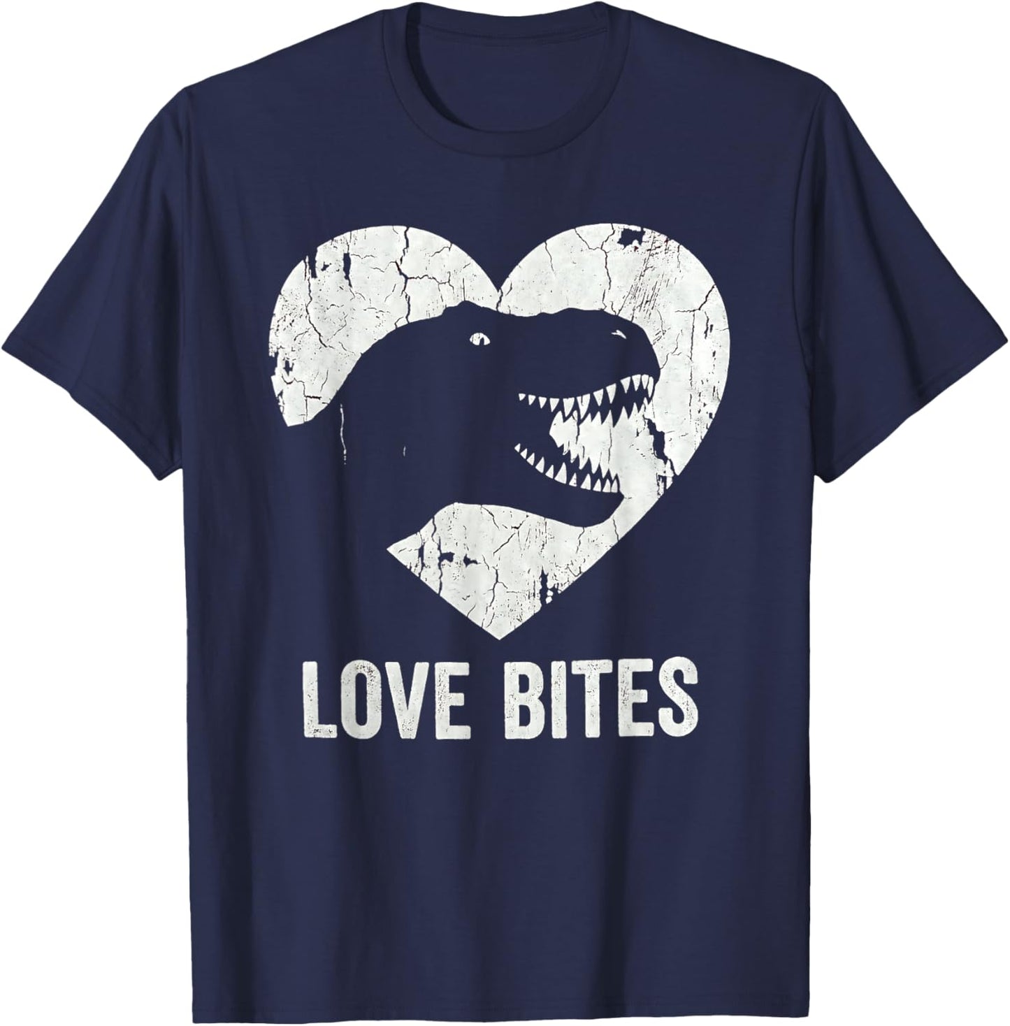 Love Bites T-Rex Dinosaur Funny Retro Grunge Paleontology T-Shirt - T-Shirt | Navy