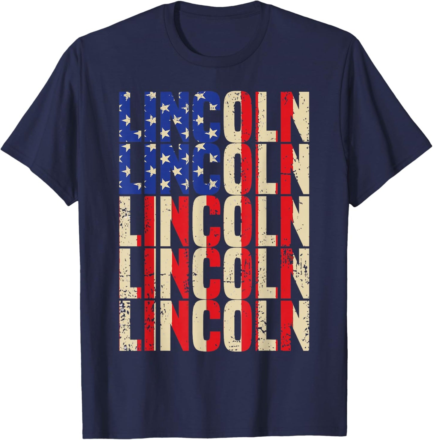 Lincoln First Name Boy Men American Flag Vintage Style USA T-Shirt - T-Shirt | Navy