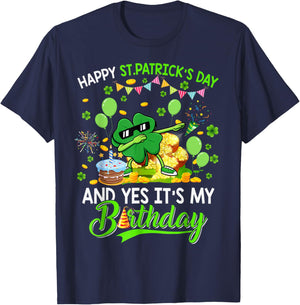 Happy St Patricks Day and My Birthday Shamrock Dabbing T-Shirt - T-Shirt | Navy