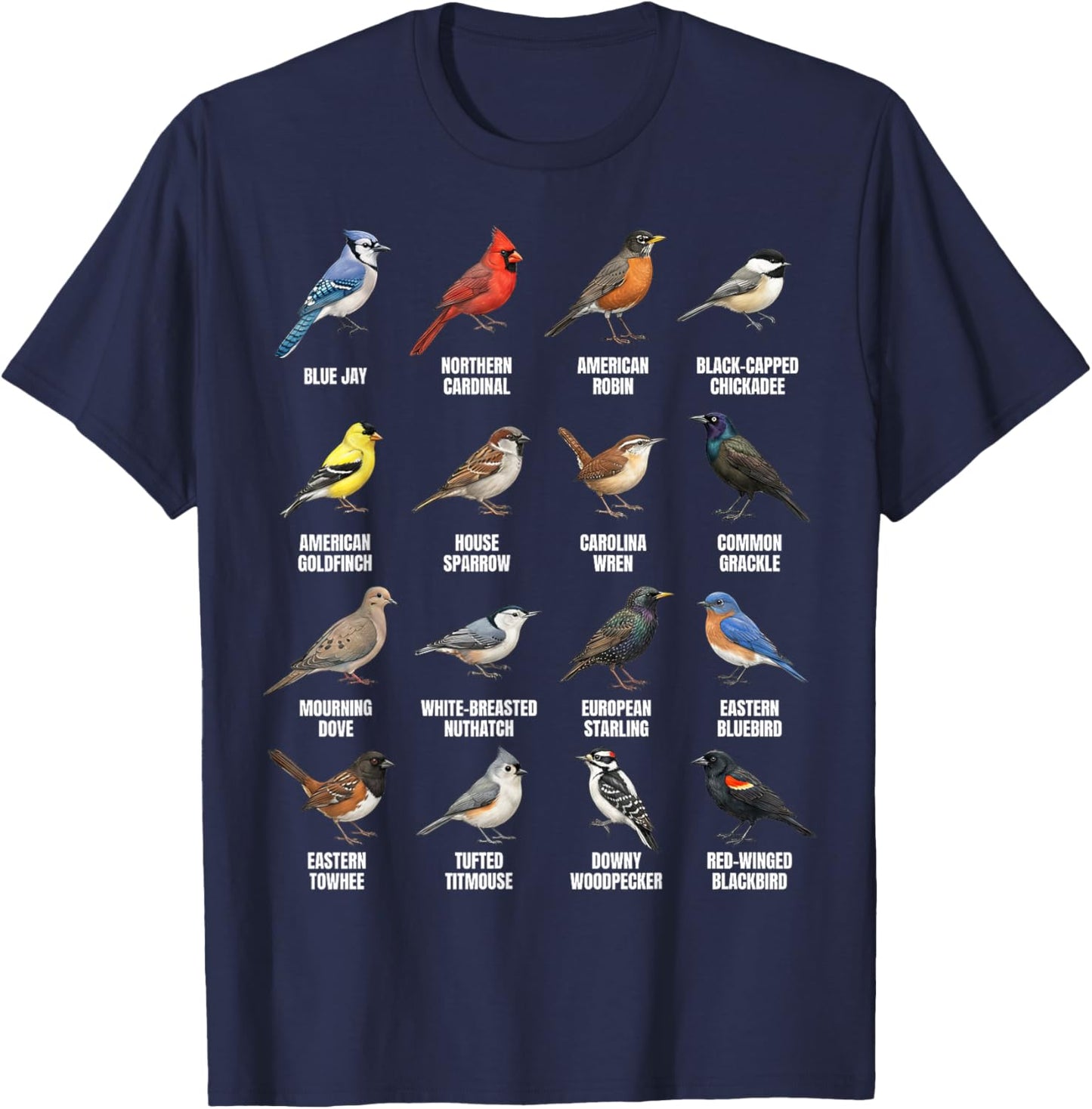 Backyard Birds of North America Bird Species Chart T-Shirt - T-Shirt | Navy