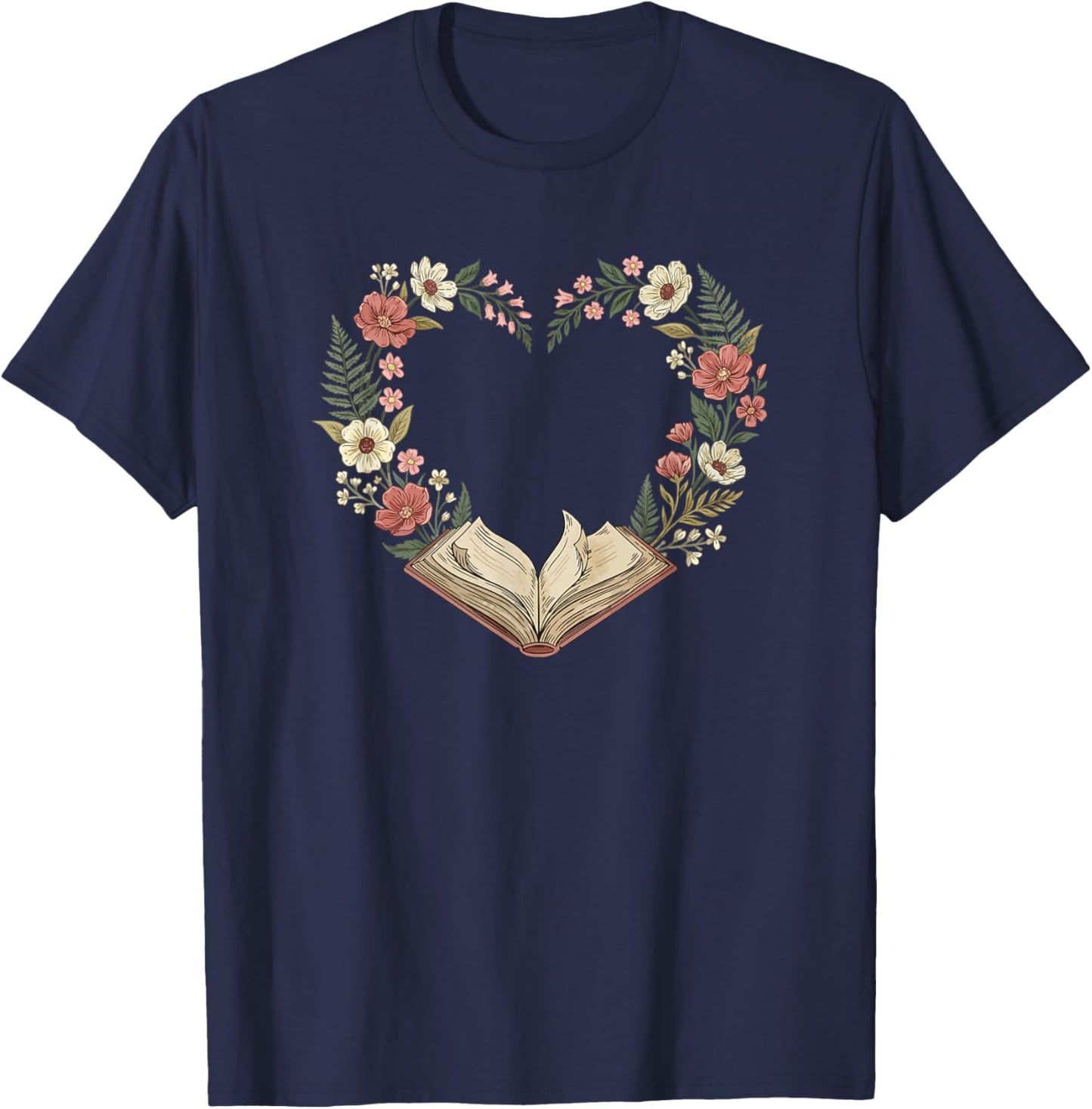 Vintage Book Lover Valentine Heart T-Shirt - T-Shirt | Navy