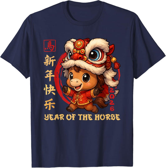 Chinese New Year 2026 Year of The Horse Funny Happy New Year T-Shirt - T-Shirt | Navy
